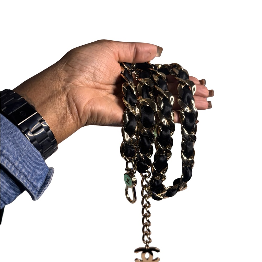 Chanel 2008 Black Satin Braid Woven Chain Link Belt/ Necklace EUC - Picture 8 of 9